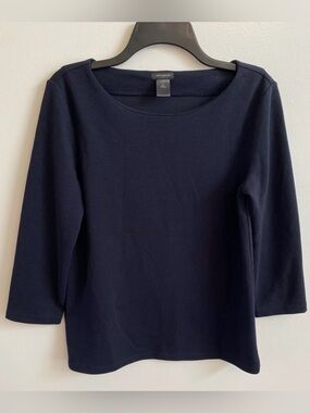 Ann Taylor Navy Blue Ribbed Boat Neck Top - Medium